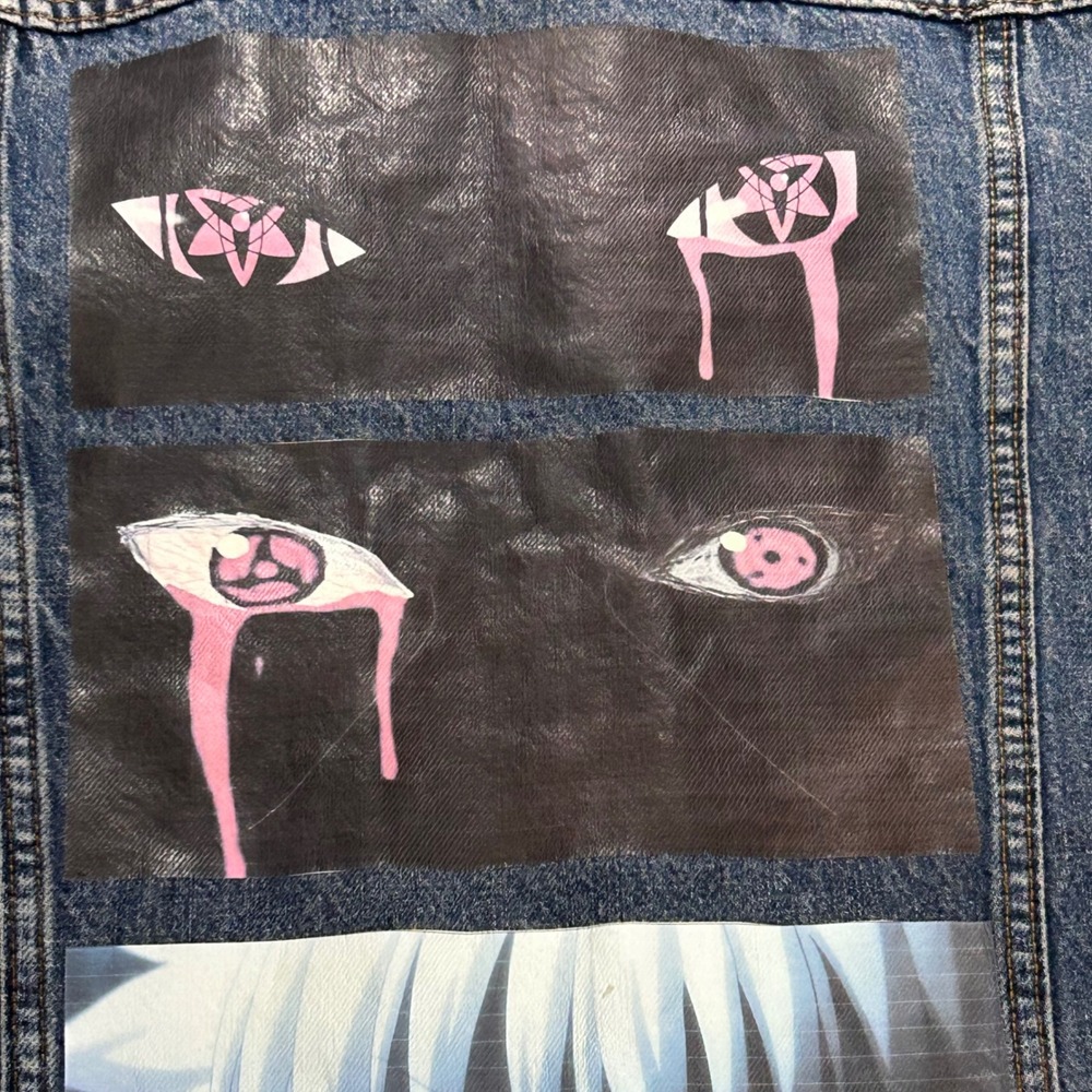 Levi Strauss Signature Mens Anime Custom Denim Jacket Blue Sharingan Killua L - Picture 7 of 8